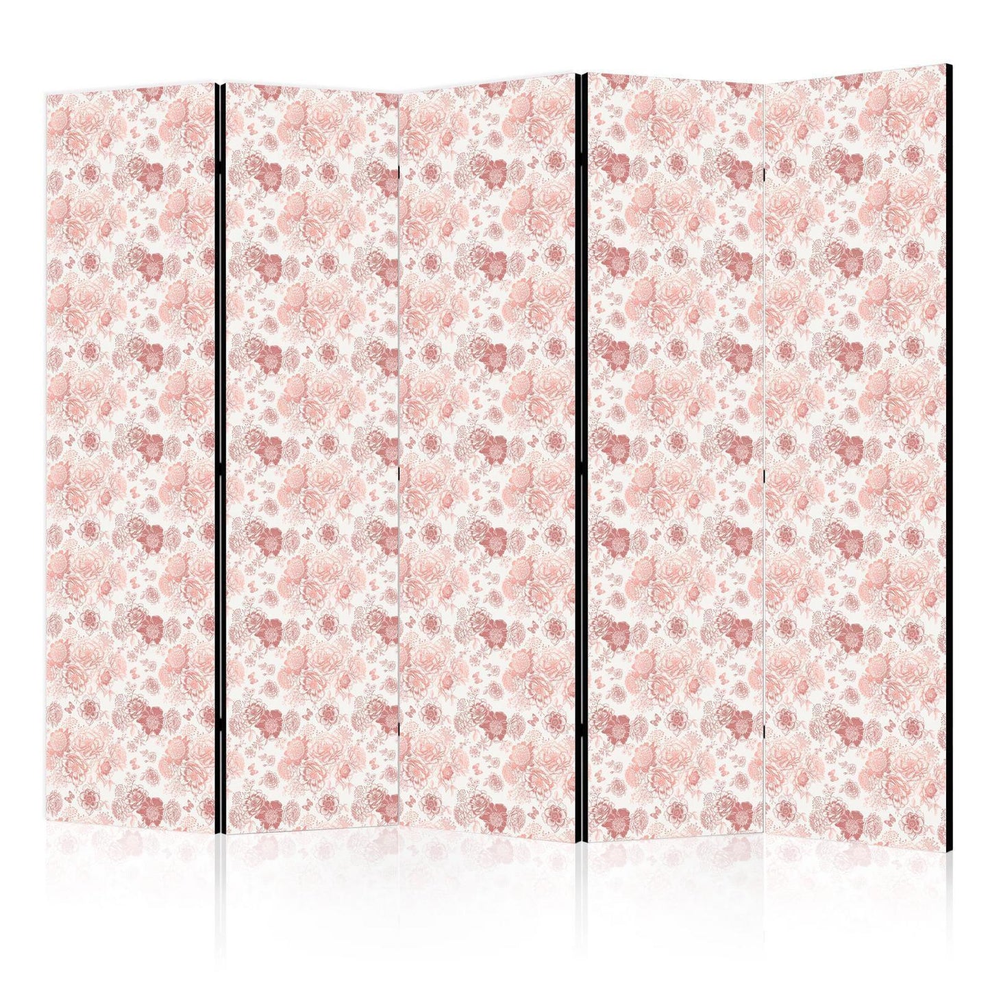 Paravent - Pink Blossoming - Flowers in Warm Colors on a White Background Artgeist