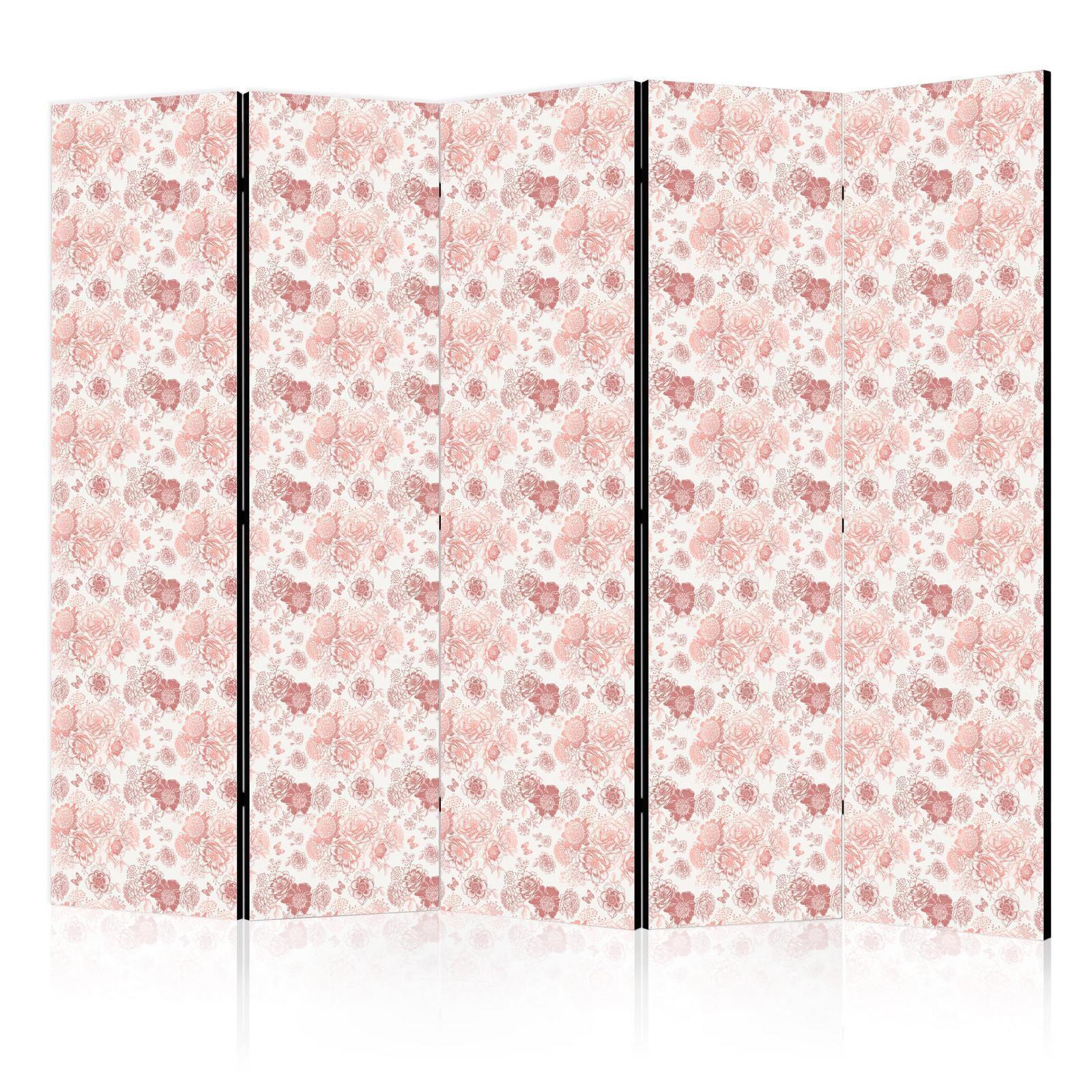 Paravent - Pink Blossoming - Flowers in Warm Colors on a White Background Artgeist