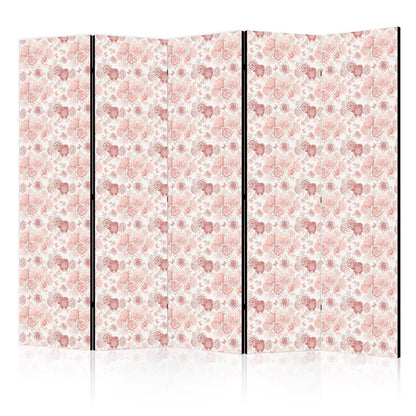 Paravent - Pink Blossoming - Flowers in Warm Colors on a White Background Artgeist