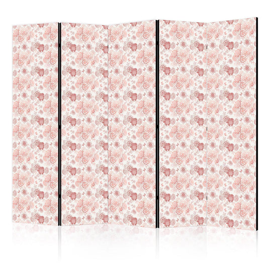 Paravent - Pink Blossoming - Flowers in Warm Colors on a White Background Artgeist