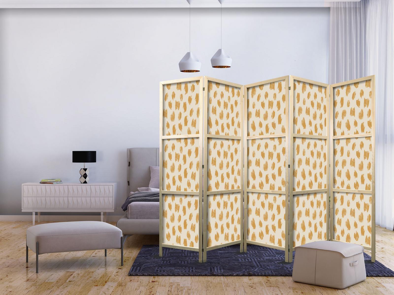 Japanischer Paravent - Drawn Pattern in Dots and Spots - in Shades of Orange and Ecru Artgeist