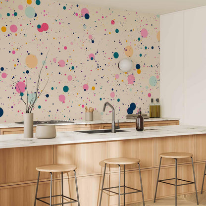 Fototapete - Dots Speckles and Splatters Multicolored Cheerful Pattern on a Light Pink Background