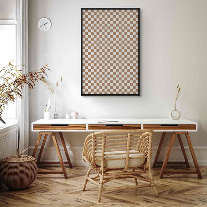 Leinwandbild - Checkerboard Pattern - Brown-White Grid with a Subtle Noise