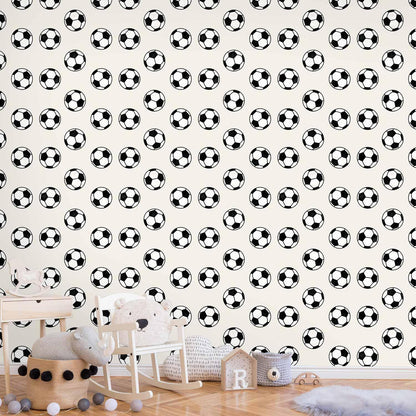 Tapete - Soccer - Symmetrical black-and-white soccer balls on a beige background