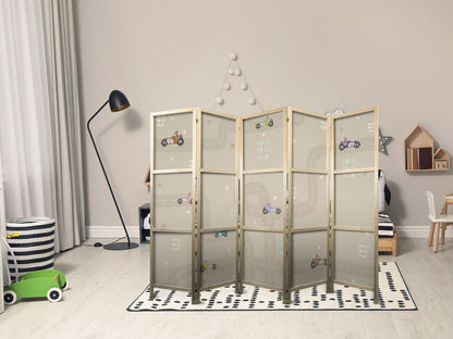 Japanischer Paravent - Cloudy Night Sky - Moons in browns and beiges among numerous clouds and stars on a light background