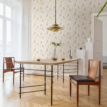 Tapete - Moonlit Nights - Delicate Moons and Clouds in a Warm Tone