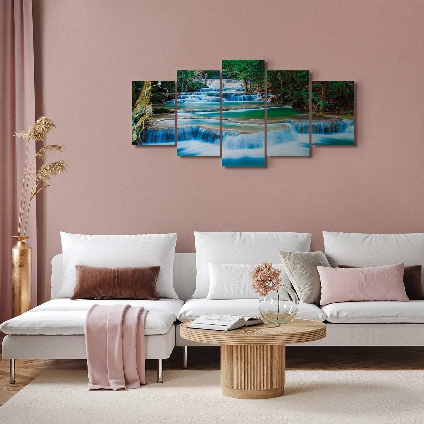 Leinwandbild - Blue Waterfall in Kanchanaburi, Thailand