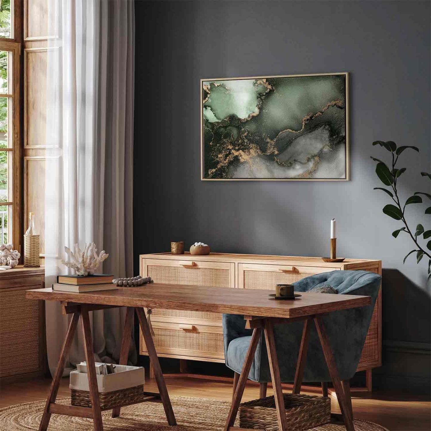 Leinwandbild - Green watercolour - abstraction inspired by the structure of marble