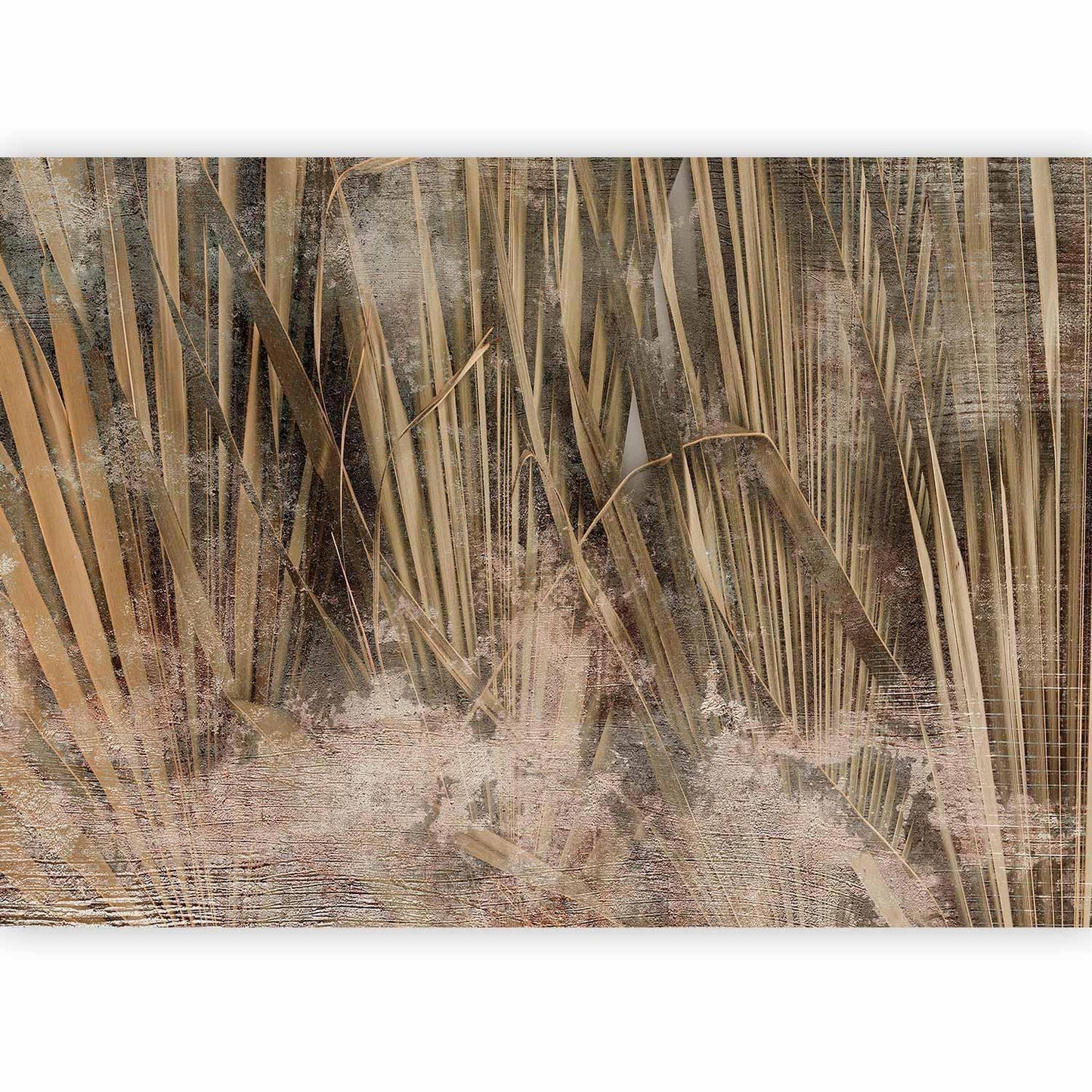 Fototapete - Dry leaves - landscape of tall grasses in boho style with paint patterns Artgeist