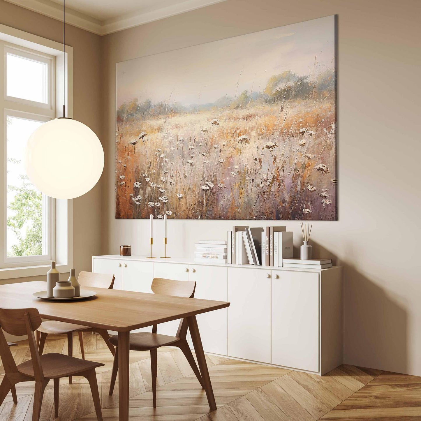 Wandbild XXL - Impressionist meadow – field landscape in a pastel colour palette