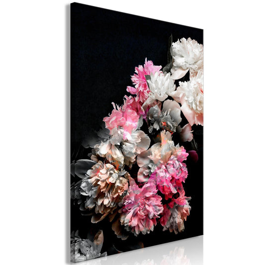 Leinwandbild - Peony Charm (1-part) - Colorful Bouquet on Black Background Artgeist