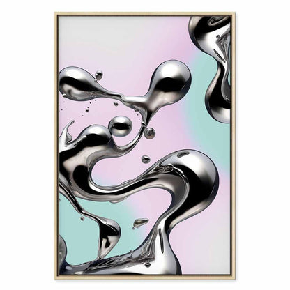 Leinwandbild - Metallic Fluidity - Abstract Silver Forms on a Mint-Purple Background