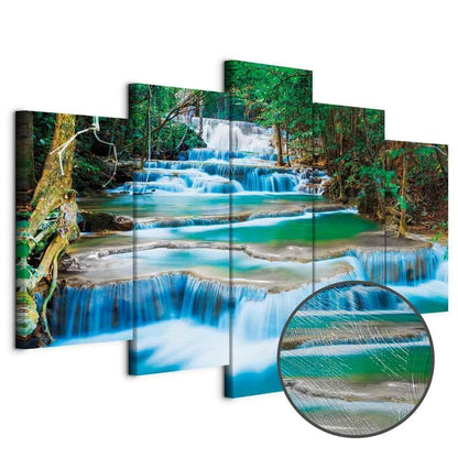 Leinwandbild - Blue Waterfall in Kanchanaburi, Thailand