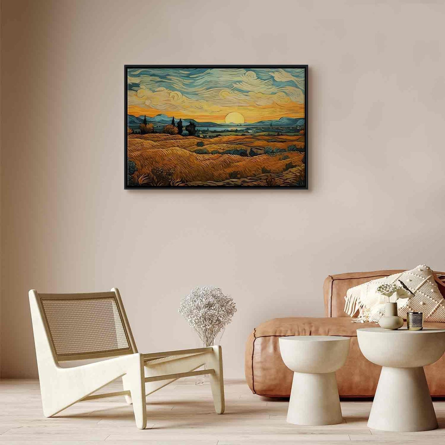 Leinwandbild - Impressionistic fields - painted golden landscape with fields of grain