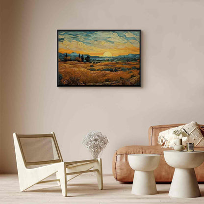 Leinwandbild - Impressionistic fields - painted golden landscape with fields of grain