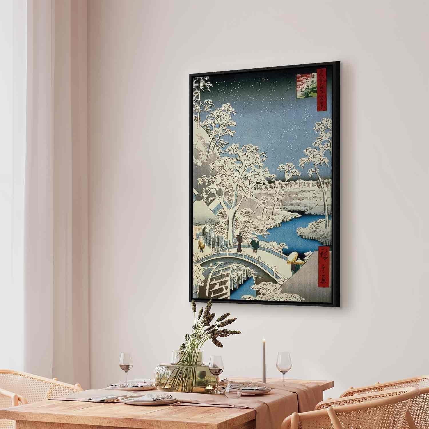 Leinwandbild - Drum bridge and Setting Sun Hill at Meguro from the series ' (Utagawa Hiroshige) Artgeist