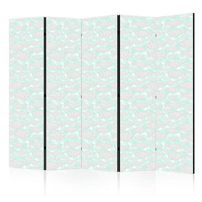 Paravent - Minimalist Fish - Fishes With Grey Dots Against a Crystal Sheet of Water in Mint Green Colors Artgeist