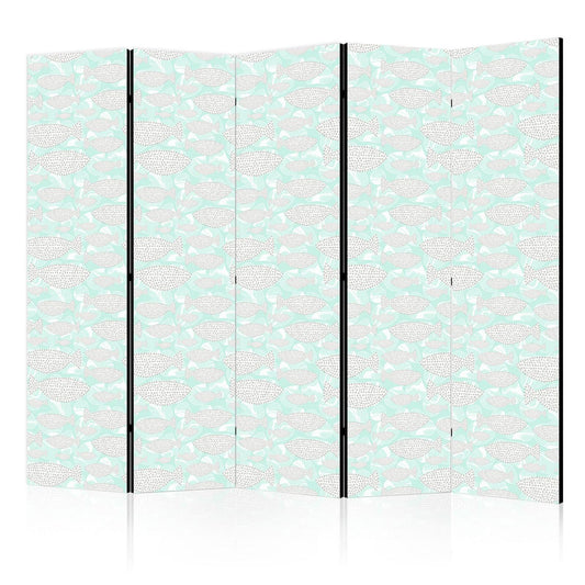 Paravent - Minimalist Fish - Fishes With Grey Dots Against a Crystal Sheet of Water in Mint Green Colors Artgeist