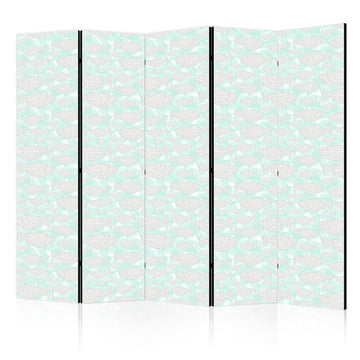 Paravent - Minimalist Fish - Fishes With Grey Dots Against a Crystal Sheet of Water in Mint Green Colors Artgeist
