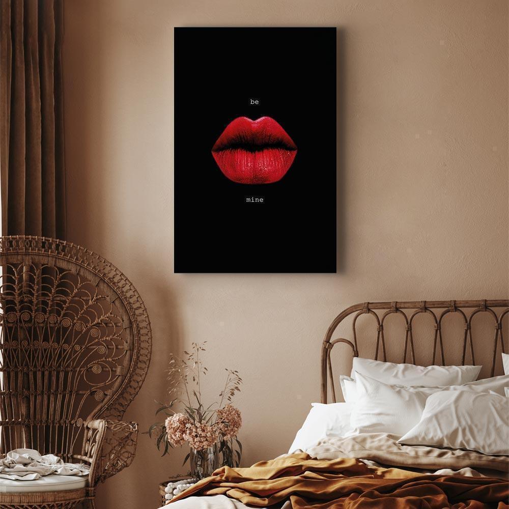 Leinwandbild - Red Lips (1-part) - Black Background with English Text
