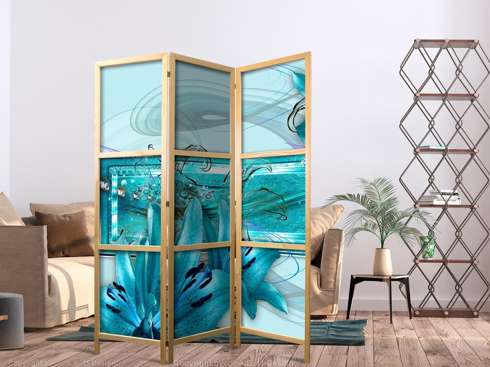 Japanischer Paravent - Lilies in Pale Blue I Artgeist