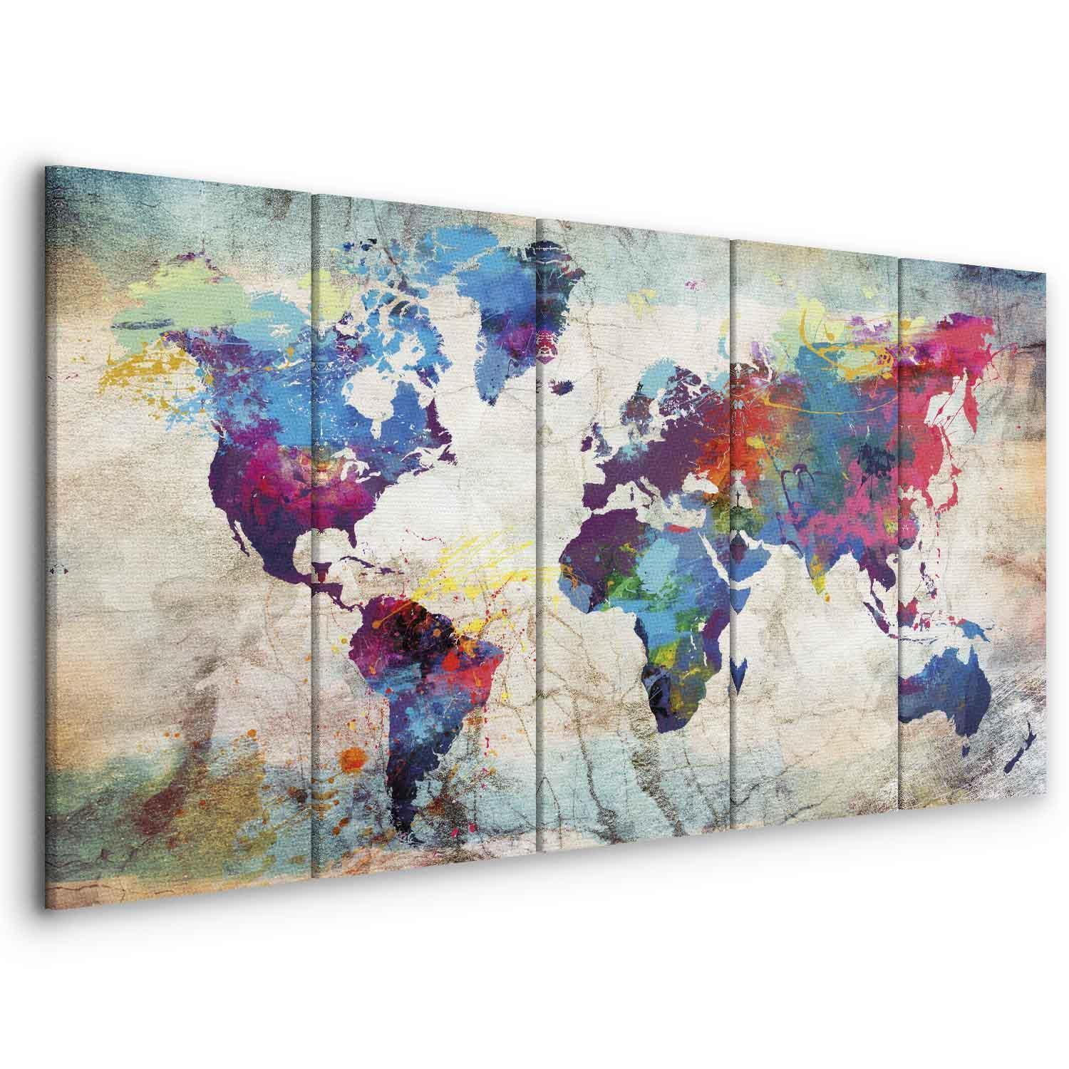 Leinwandbild - World Map: Cracked Wall Artgeist