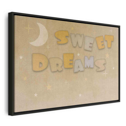 Leinwandbild - Sweet Dreams - Pastel Inscription Surrounded by the Moon and Stars Artgeist
