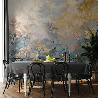 Fototapete - Tapestry Pattern with a Meadow and Flowers Kilim with a Spring Motif