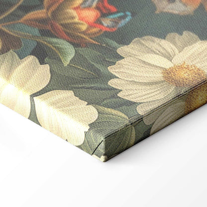 Leinwandbild - Flowers, birds and butterflies – vintage-style illustration