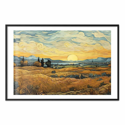Poster - Impressionistic fields - painted golden landscape with fields of grain
