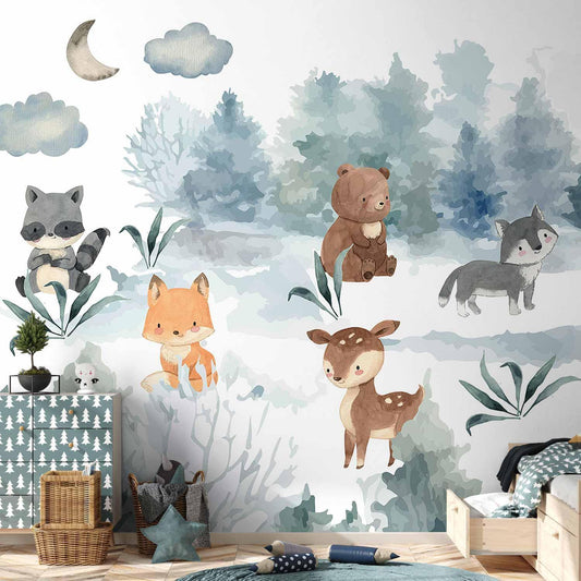 Fototapete - Forest Games - Animals in a Forest Painted in Watercolours Artgeist