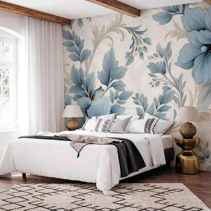 Fototapete - Turquoise Flowers in Retro Ambience - Floristic Ornaments