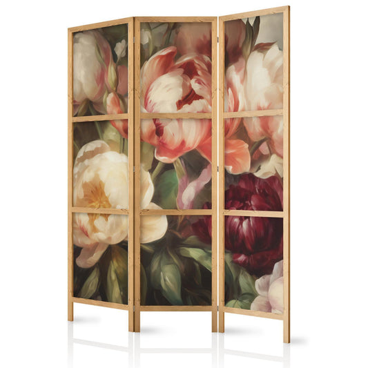 Japanischer Paravent - Blooming Peonies - Charismatic Flowers Bathed in Sunlight Artgeist