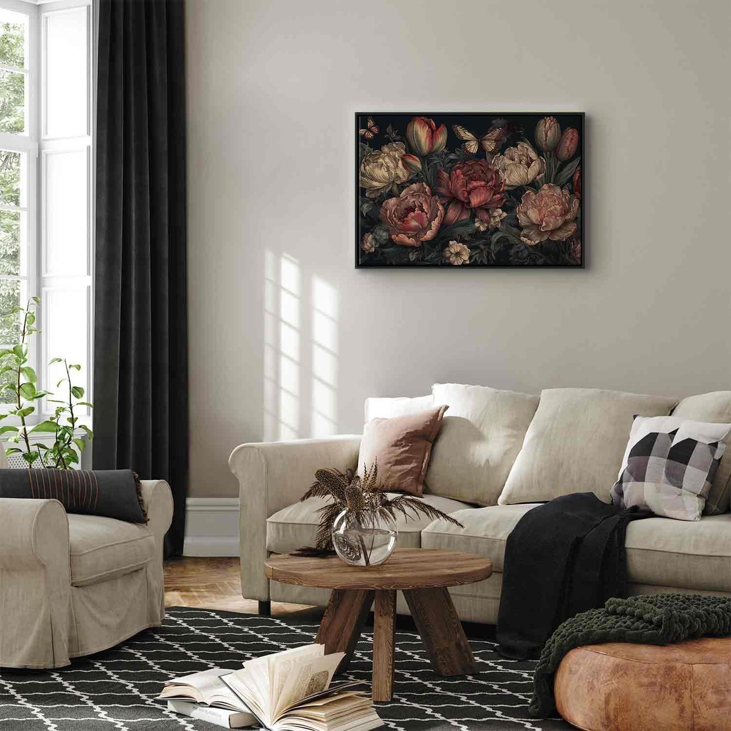 Leinwandbild - Flowers on a turquoise background