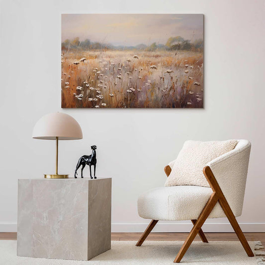 Leinwandbild - Impressionist meadow – field landscape in a pastel colour palette