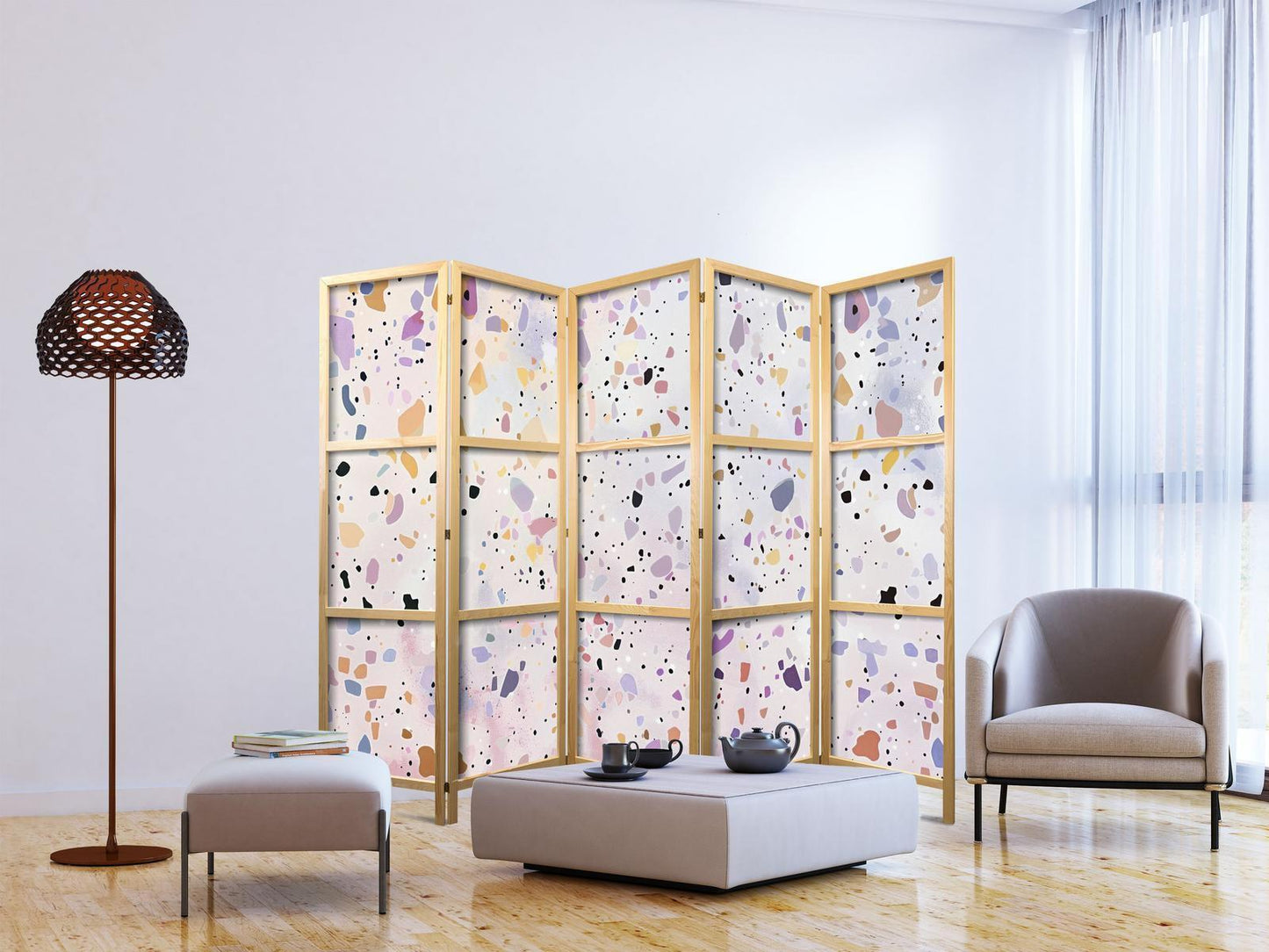 Japanischer Paravent - Confetti-Style Terrazzo - Purple-Pink - Colorful Pattern