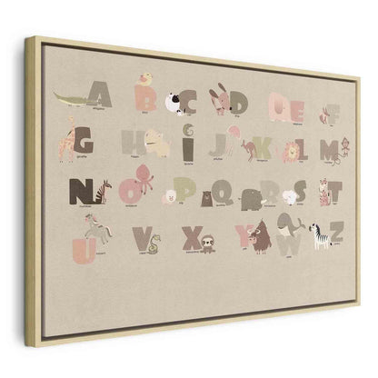 Leinwandbild - Alphabet at the Zoo - Joyful Animals and Their Names on a Beige Background