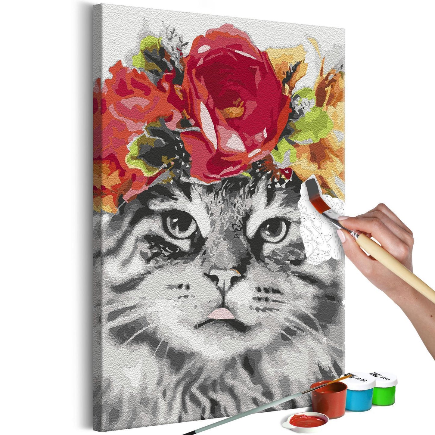 Malen nach Zahlen - Cat With Flowers