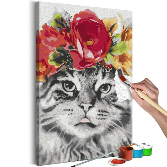Malen nach Zahlen - Cat With Flowers