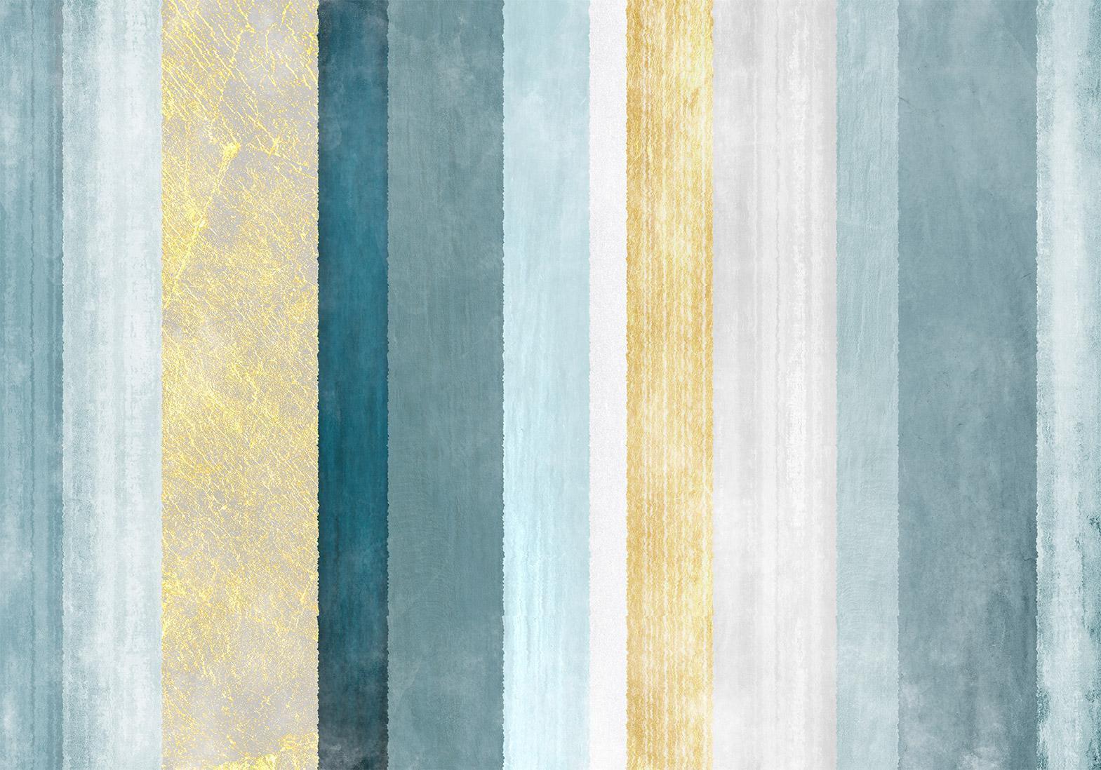Fototapete - Striped pattern - abstract background in stripes in blue tones with gold pattern Artgeist
