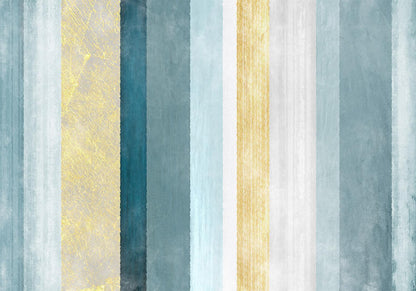 Fototapete - Striped pattern - abstract background in stripes in blue tones with gold pattern Artgeist