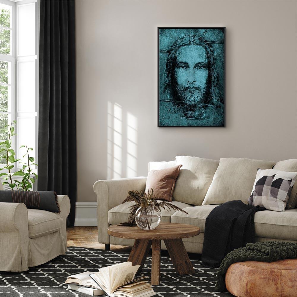 Leinwandbild - Shroud of Turin in Turqoise (1 Part) Vertical