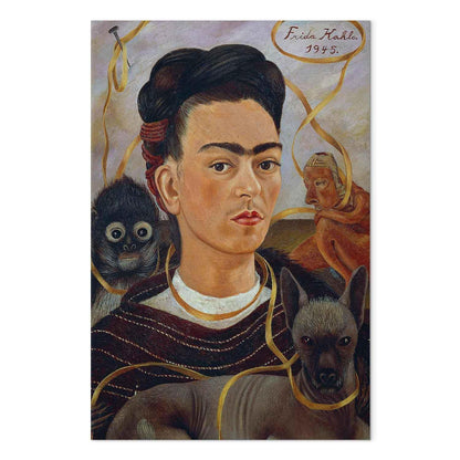 Leinwandbild - Frida Kahlo – Self-Portrait with Changuito