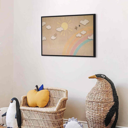 Leinwandbild - Holiday Sky - Sunny Day with a Rainbow and Flying Birds