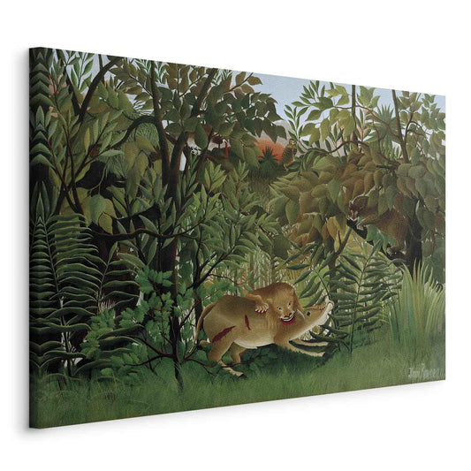 Leinwandbild - Le Lion ayant faim se jette sur l'Antilope (Henri Rousseau) Artgeist
