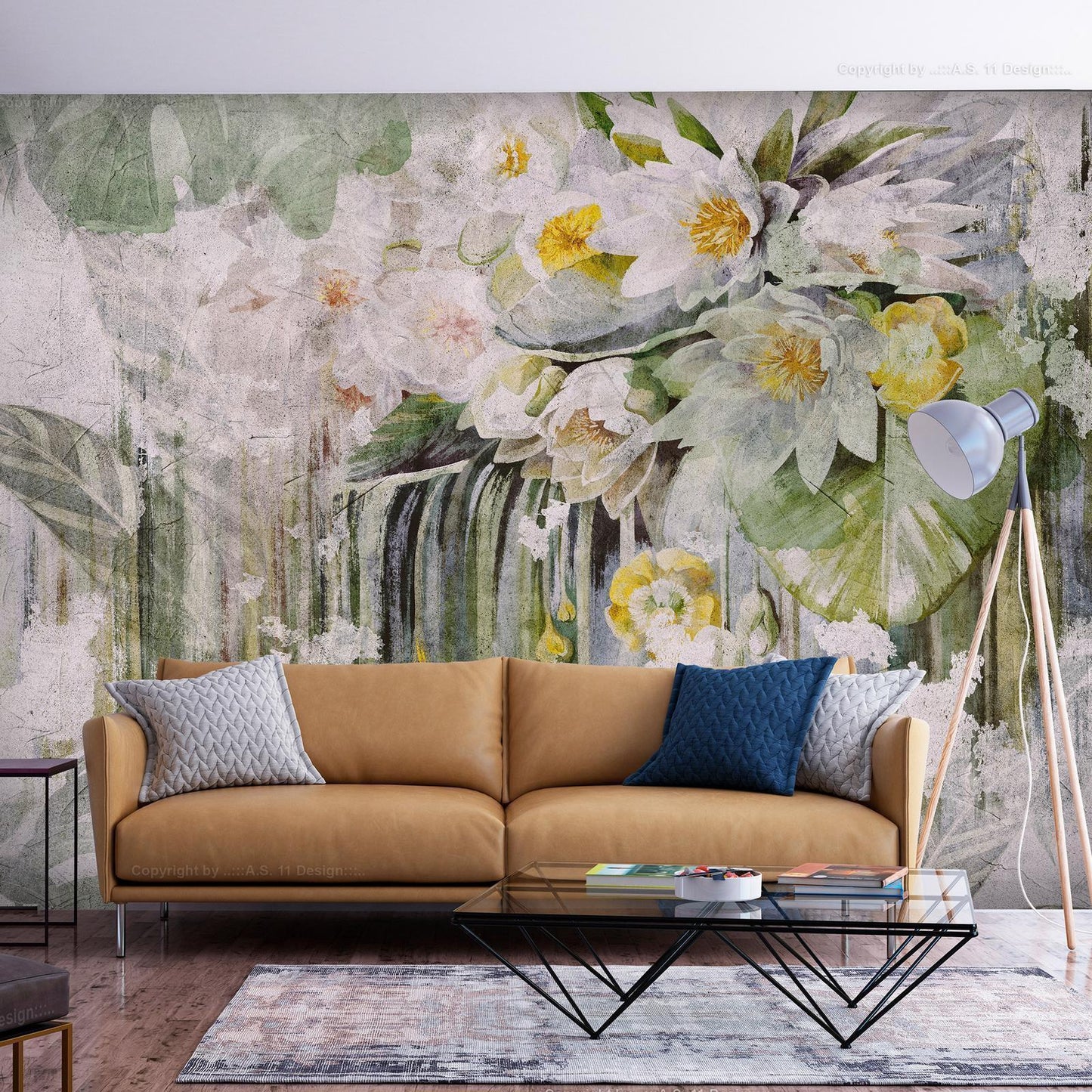 Fototapete mit floralen Elementen in Naturfarben
