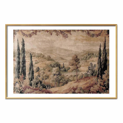 Poster - Mediterranean Landscape - Old Tapestry with a Hill and Lake