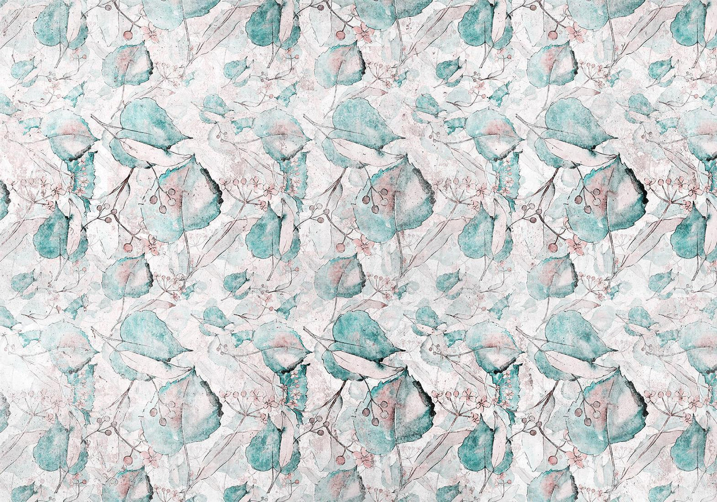 Fototapete - Autumn souvenirs - floral pattern with turquoise leaves Artgeist