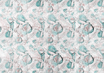 Fototapete - Autumn souvenirs - floral pattern with turquoise leaves Artgeist