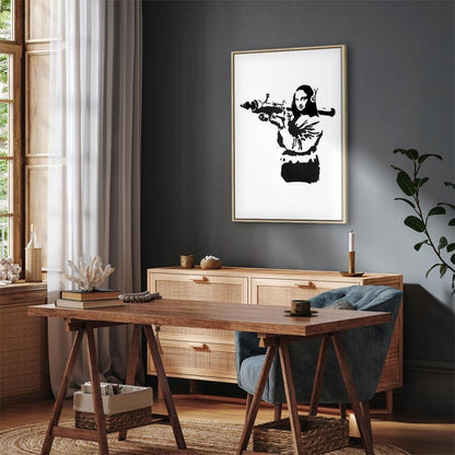 Leinwandbild - Banksy Mona Lisa with Rocket Launcher (1 Part) Vertical